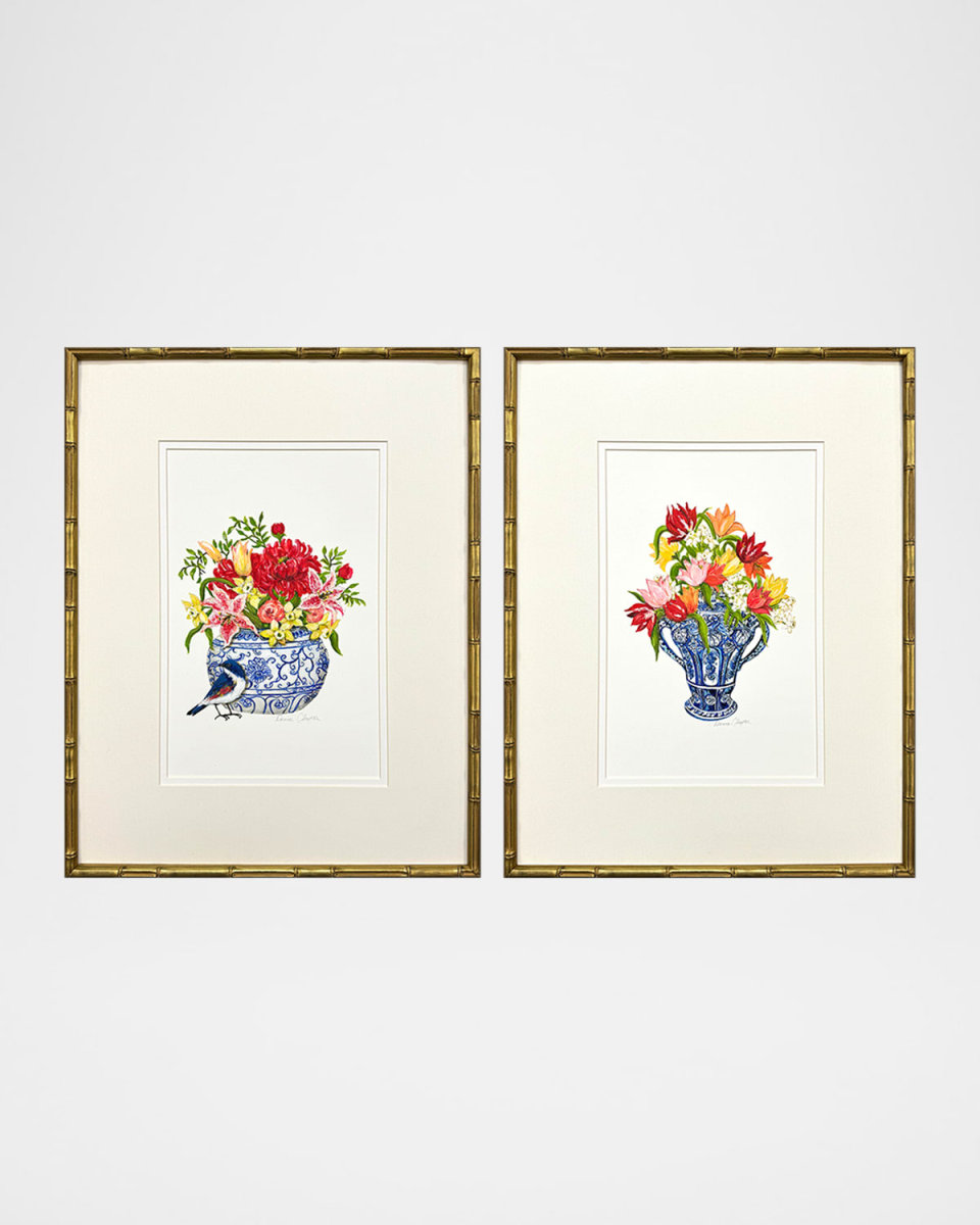 "Blue and White I" Hand-Embellished Giclees, Set of 2